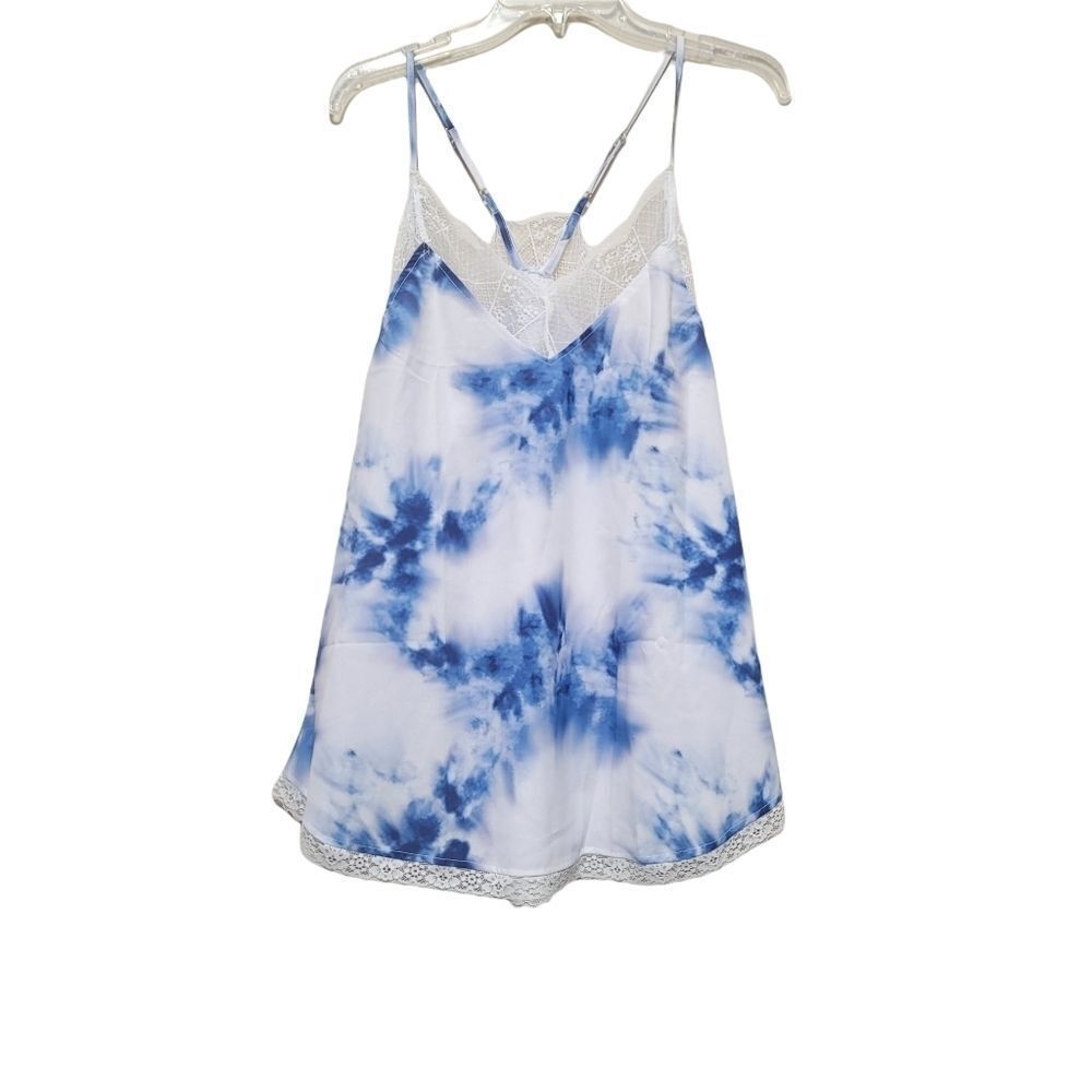 Cute Blue and White Printed Tank XL